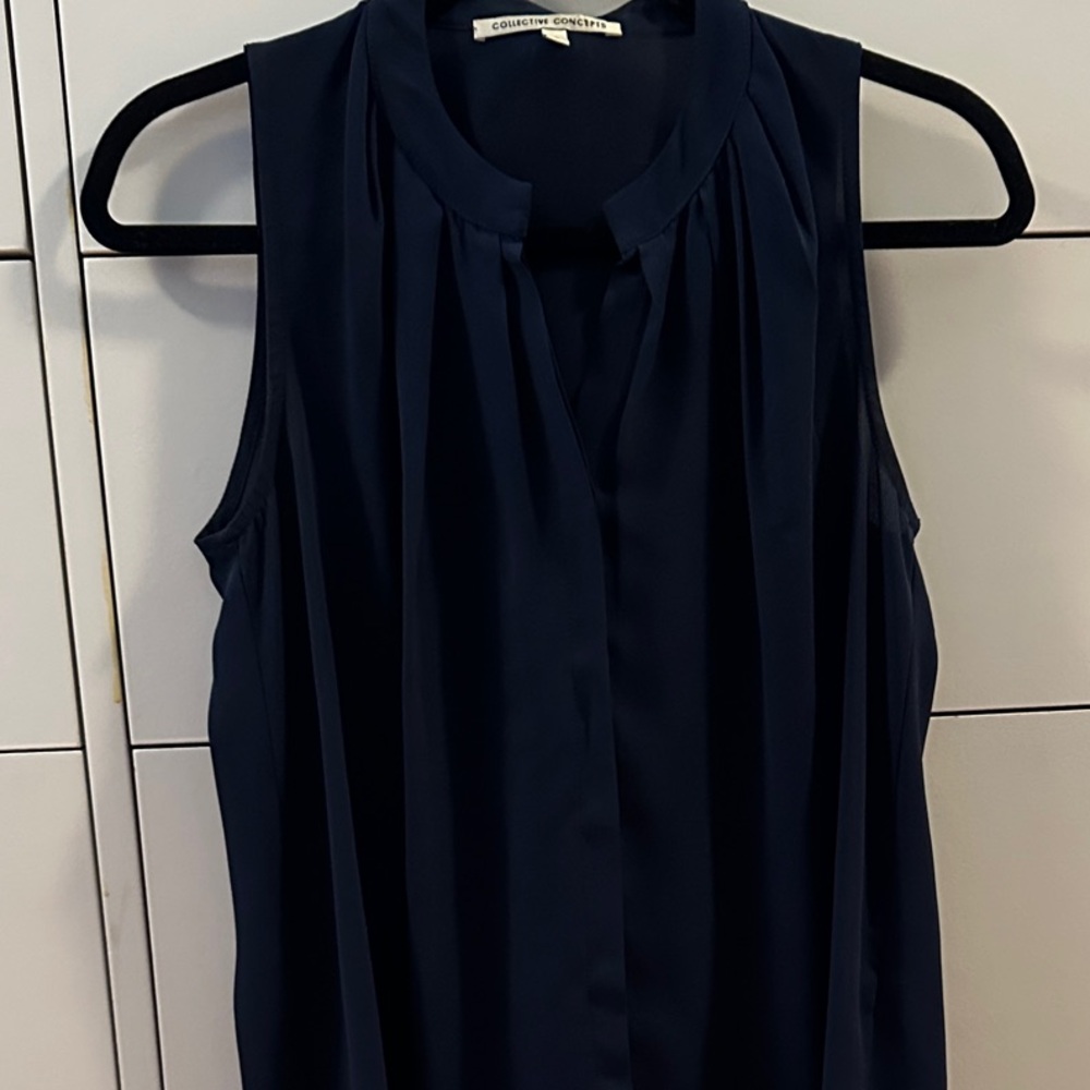 Dark Blue Sleeveless Blouse
